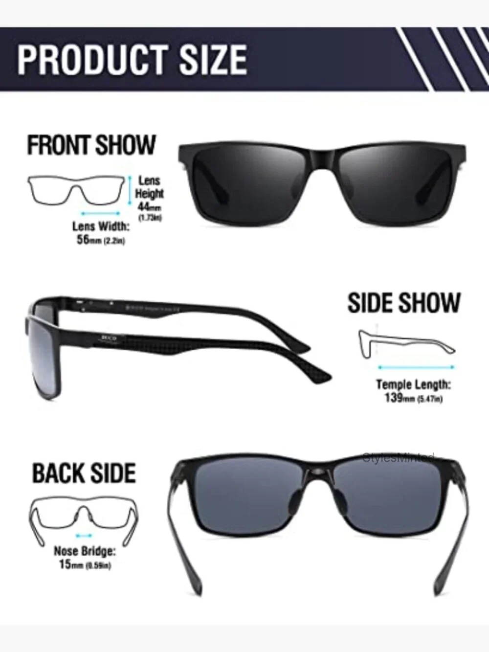 Polarized Sunglasses Lightweight Al-Mg Alloy Carbon Fiber Rectangular UV400